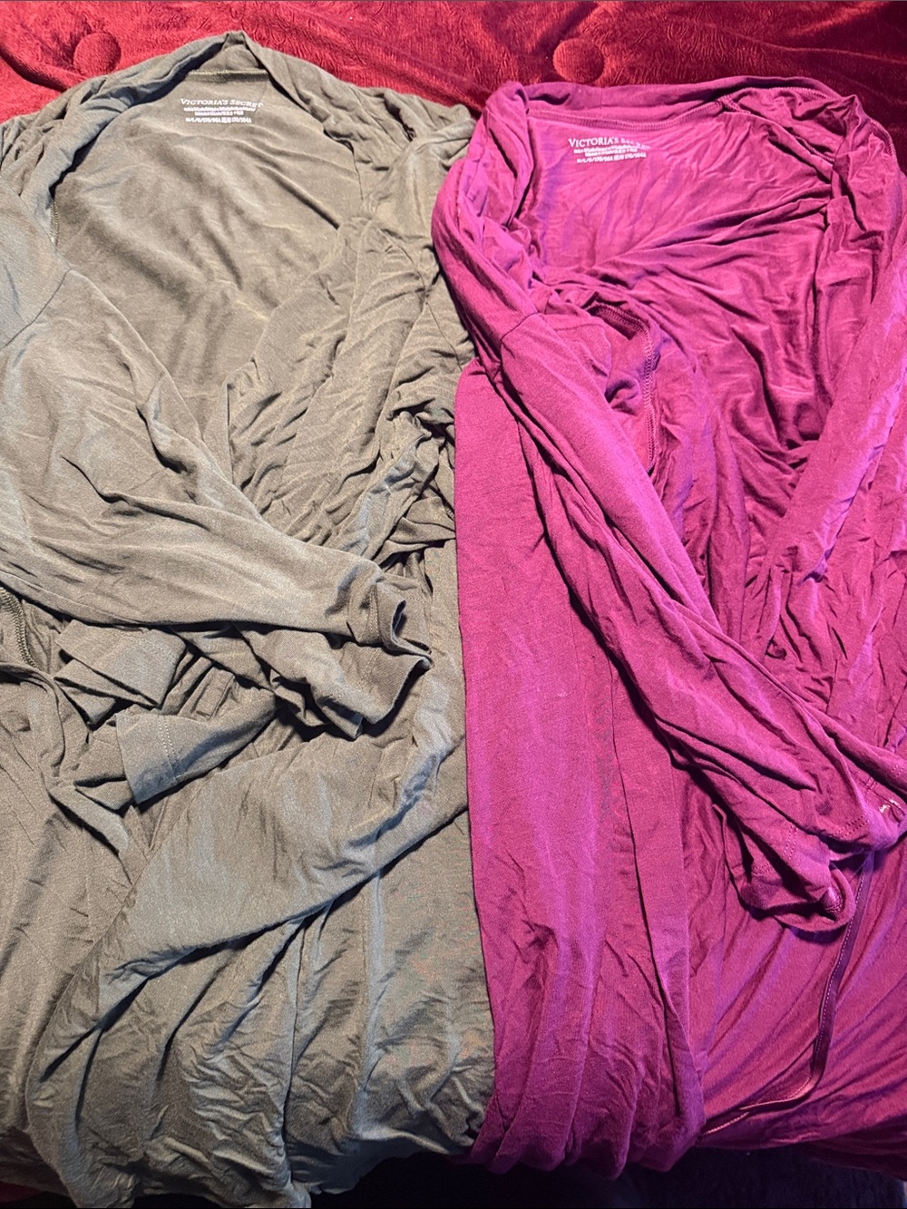 Victoria's Secret Olive Green & Magenta Open-Front Cardigans